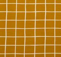 Teplákovina počesaná potisk hořčicová mřížka, BIO