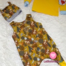 Teplákovina potisk lesní zvířátka na okrové, lehce počesaná