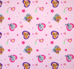 Úplet potisk přátelé z Tlapkové patroly mezi srdíčky a hvězdičkami na růžové