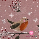 Úplet potisk ptáček na zamrzlém šípkovém keři na starorůžové