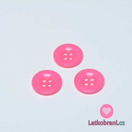 Knoflík hladký, lesklý, sytě růžový 25mm
