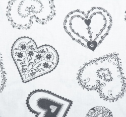 Bavlněné plátno velká šedá srdíčka na bílé 