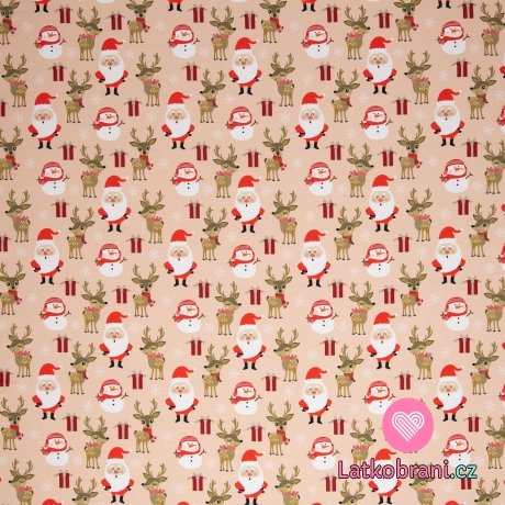 Teplákovina počesaná Santa se srnečkem na světle meruňkové 