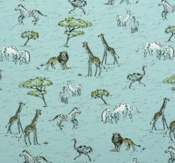 Úplet potisk safari zvířátka na světle modré