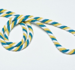 Šňůra bavlněná kroucená 6mm Bílá/Žlutá/Petrol
