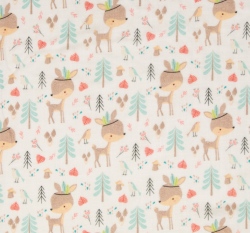 Slub mušelín / dvojitá gázovina lesní zvířátka na ecru