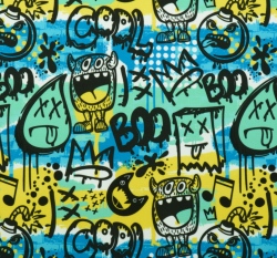 Softshell letní potisk boo monsters na zelené a modré 