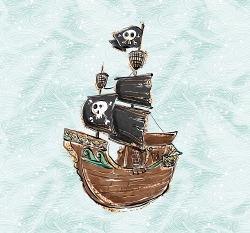 Panel pirátská loď na modrozelené
