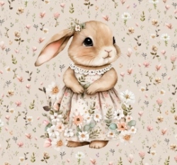 Panel zaječí slečinka mezi kvítky na béžové