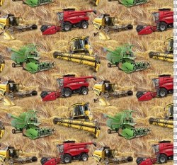 Úplet potisk kombajny v obilí