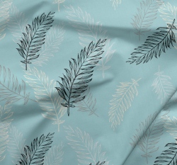 Teplákovina potisk palmové listy na nebesky modré