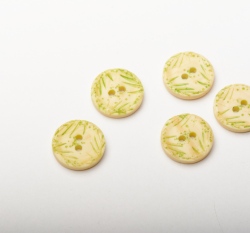 Knoflík kulatý, zelený s lístečky - malý