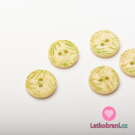 Knoflík kulatý, zelený s lístečky - malý
