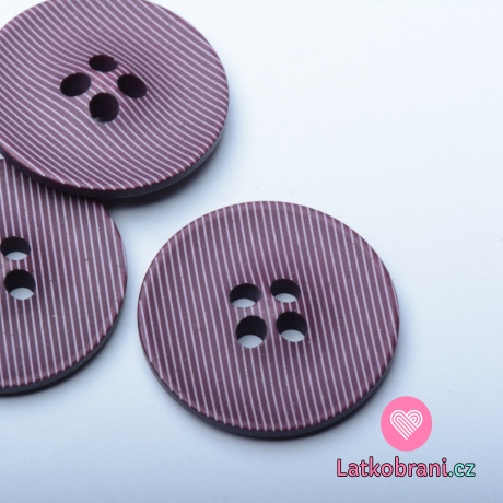 Knoflík kulatý, fialový s jemnými bílými proužky - velký