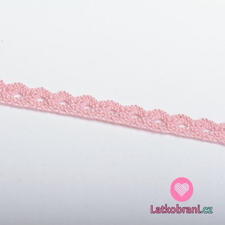 Krajka paličkovaná 8 mm světle růžová