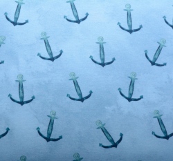 Teplákovina potisk modré kotvy na světle modré, BIO