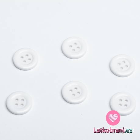 Knoflík čtyřdírkový, bílý s užším okrajem 15mm