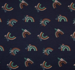 Úplet potisk rozkvetlá duha na modré navy