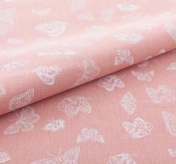 Bavlněné plátno bílý motýlek na starorůžové 