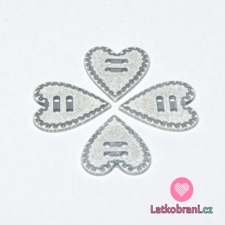 Knoflík srdíčko šedé se zdobeným okrajem 