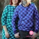 Teplákovina tmavě modrá kostka na královsky modré 