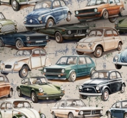 Úplet potisk retro auta na šedé