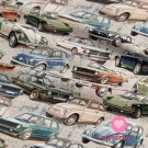 Úplet potisk retro auta na šedé