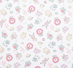 Bavlněný úplet růžová zvířátka z džungle na smetanové