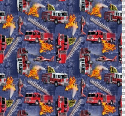 Teplákovina potisk hasiči v akci na šedo - modré