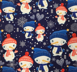 Teplákovina počesaná potisk sněhuláci v čepici na tmavě modré