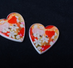 Knoflík srdíčko s motýlky a květinami - velké