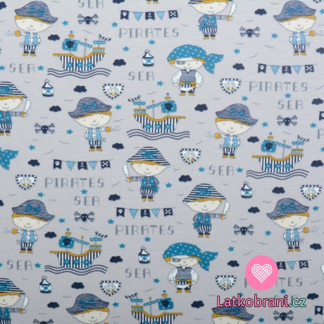 Úplet potisk pirát s "Černou perlou" na světle šedé