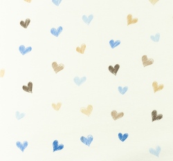 Úplet potisk malovaná srdíčka do modra na bílé