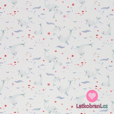 Úplet potisk delfíni na bílé