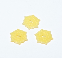 Knoflík tvar vločky žlutý, potisk mandala