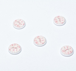 Knoflík kulatý potisk drobné lístečky na bílé