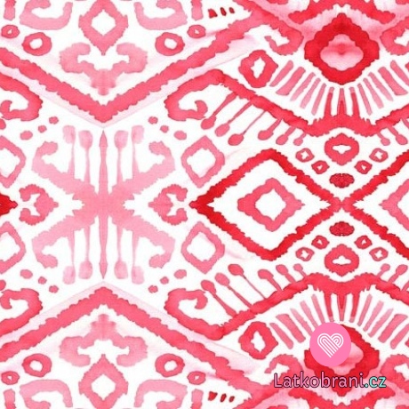 Úplet potisk červené ornamenty na bílém podkladu