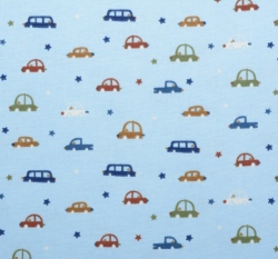 Bavlněný flanel potisk auta a hvězdy na světle modré 