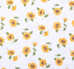 Bavlněné plátno potisk slunečnice na bílé