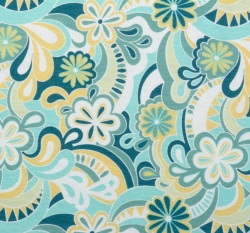 Viskózový úplet mintové květiny na bílé 