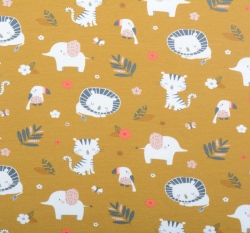 Úplet potisk veselá zvířátka ze zoo na okrové