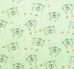 Bavlněný flanel potisk medvídci mezi hvězdičkami na mintové