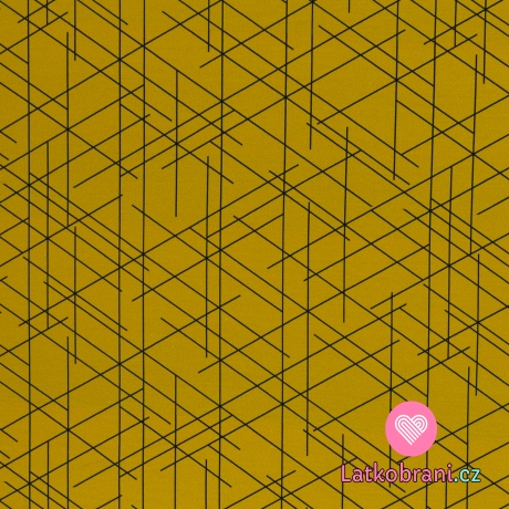 Teplákovina potisk nepravidelné černé čáry na okrové