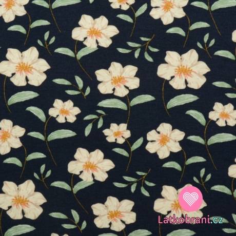 Modalový úplet bílé květy na námořnické modré 