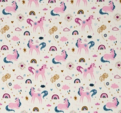 Dvojitá gázovina / mušelín jednorožec na bílé 