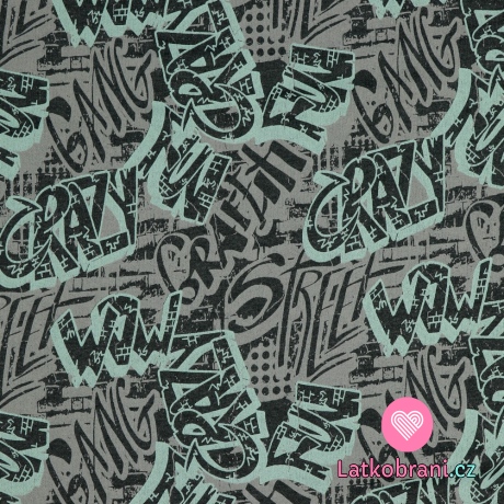 Teplákovina počesaná potisk grafiti na antracitové 