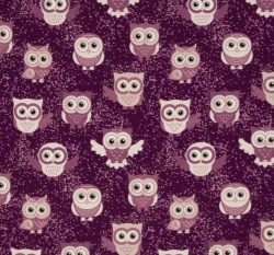 Teplákovina počesaná okaté sovičky na fialové