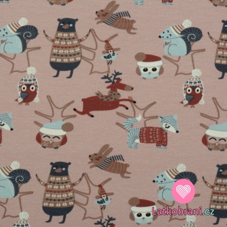 Úplet potisk zvířátka na starorůžové