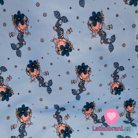 Teplákovina potisk mořská panna na modré