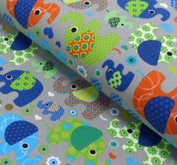 Úplet potisk barevní sloni a slůňátka na šedé